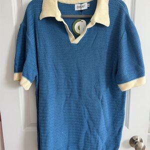 Blue and Cream Men's Sweater